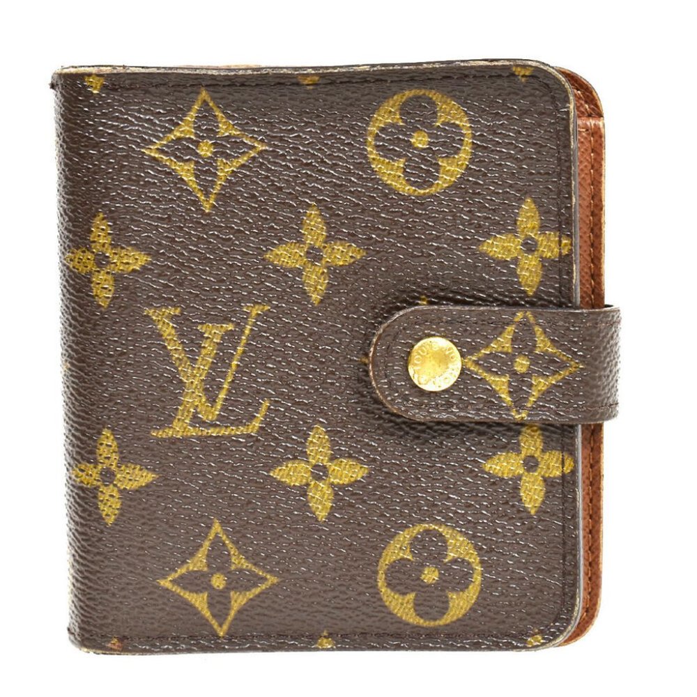 Authentic LOUIS VUITTON LV Logo Compact Zip Bifold Wallet Purse Monogram BN